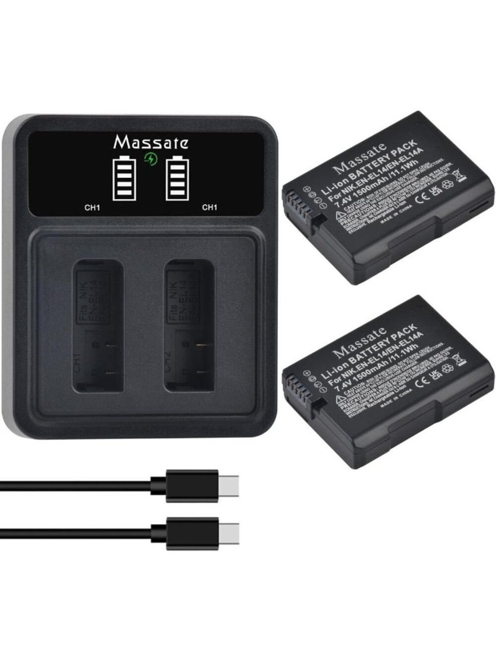2-Pack 1500mAh Rechargeable Batteries & Dual-Slot LED Charger for Cameras